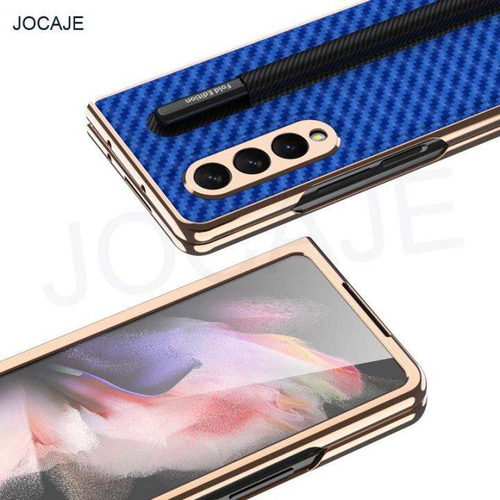 carbon-fiber-s-pen-slot-plating-phone-case-for-samsung-galaxy-z-fold-3-5g-stylus-pen-socket-shockproof-cover-for-galaxy-z-fold3