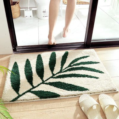 2021Green Leaves Thicken Flocking Door Mat Household Entrance Anti-Slip Rugs Bathroom Absorbent Foot Mats