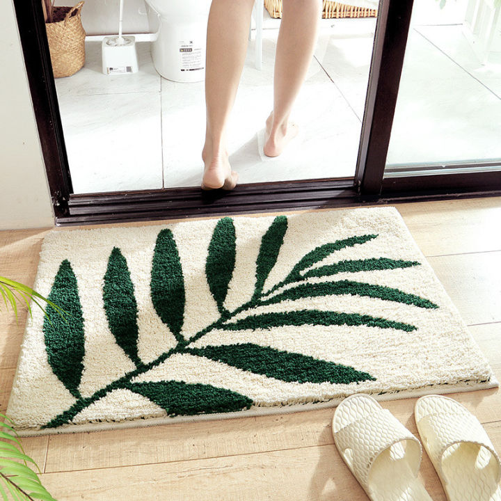 2021green-leaves-thicken-flocking-door-mat-household-entrance-anti-slip-rugs-bathroom-absorbent-foot-mats