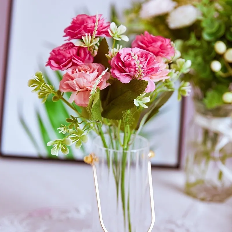 Artificial Flowers,Fake Silk Mini Peony Wedding Decoration Bouquet Decor  Plastic Flower Arrangements Table Centerpieces 