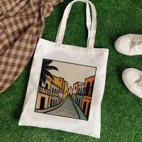 【ACD】   Beach Tote กระเป๋าสะพาย Shoppers กระเป๋าสีขาว Eco กระเป๋าถือฤดูร้อนผ้าลินิน Febric Art Aesthetic การ์ตูน Harajuku ครูกระเป๋าถือ