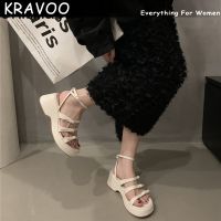 KRAVOO Platform Wedges High Heels Woman Sandals 2023 Summer Ladies Narrow Band Buckle Strap Shoes Casual Outdoor Dress Sandalias