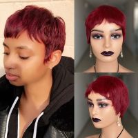 Pixie Cut Perruque Cheveux Humain Full Machine Made Human Hair Bug Red Colored Glueless Wig Short Bob Cheap Human Hair Wigs