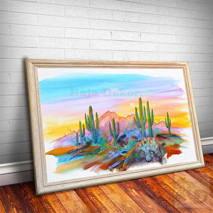 Hiasan Dinding Ruang Tamu Gambar Kaktus 3D Ukuran 45x30cm 4 Varian