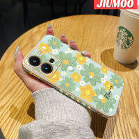 JIUMOO เคสสำหรับ VIVO Y35 Y22 Y52s Y22s Y31S Y54S IQOO U3 U3X แฟชั่นดอกไม้สวยใหม่กรอบสี่เหลี่ยมพื้นผิวเคสซิลิกาเจลกันกระแทกเคสมือถือคลุมเลนส์กล้องถ่ายรูปทั้งหมด