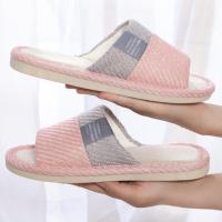 ✹ New Women Indoor Slippers Corduroy Floor Flat Shoes Comfort Anti-slip Home Linen Slipper Unisex Woman Men House Cotton Slides