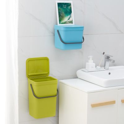 hot！【DT】✠▽♝  Wall Mounted Waste Bin Punch-free Folding Cabinet Trash Can Plastic Hanging Room Car