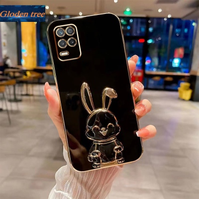 Andyh New Design For OPPO Realme 8 8S Realme Narzo 30 v13 Q3i 5G Case Luxury 3D Stereo Stand Bracket Smile Rabbit Electroplating Smooth Phone Case Fashion Cute Soft Case
