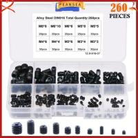 PEANSEA M3/4/5/6/8 ชุดสกรูสกรู สีดำสีดำ เหล็กกล้าคาร์บอนเกรด12.9 Hex grub screw Assortment KIT พร้อมกล่องเก็บของ 10ขนาด สกรูซ็อกเก็ตหัวอัลเลน ตกแต่งด้วยไม้ตกแต่ง