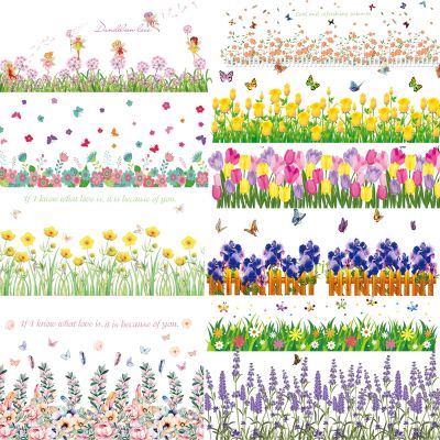 【CC】▫  Baseboard Cover Wall Decal Stickers Flowers Vinyl Murals for Window Glass Bedroom