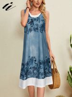 2023 Vintage Floral Print Women Dress Summer Sleeveless Tank Wide Waist Knee Length Casual Street Beach Loose Dresses Vestidos