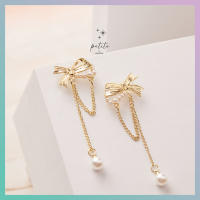 [petite by PRAKYRE] Long Ribbon with Pearl Earring - ต่างหูระย้าโบว์ยาวประดับมุข เรียบหรูดูแพง ใครใส่ก็เป็นคนเก๋