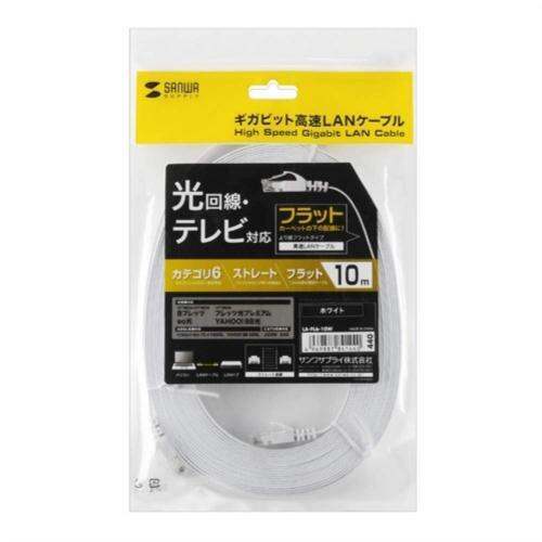 sanwa-อุปกรณ์สายแลนแบน-cat6-10ม-1-gbps-250mhz-la-fl6-10w-ขาวป้องกันการแตกของกรงเล็บ-rj45