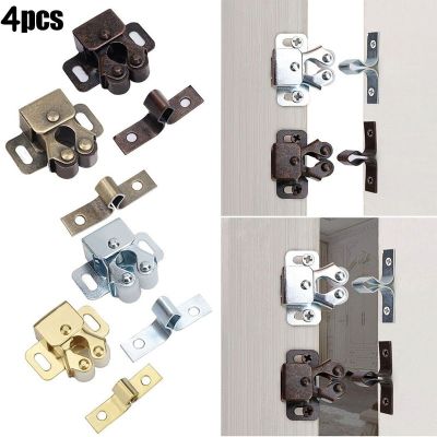 ♙✗﹉ 4Pcs Double Roller Catch Wardrobe Cabinet Door Catches Stainless Steel Latch Catch with Screws Copper Catch Door Latch Hardware