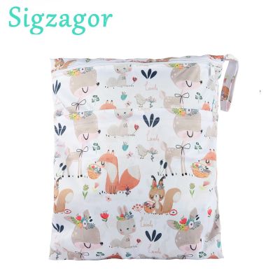 Sigzagor กระเป๋าแห้งเปียกซิป2อันสำหรับผ้าอ้อมผ้าเช็ดปากเด็กทารกกันน้ำแบบ100 36ซม. X 29ซม.