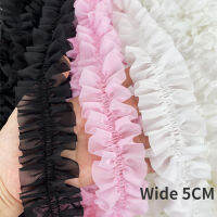 กว้าง 5 ซม. สีขาวสีดำสีชมพู 3d จีบผ้าชีฟองปัก Fringe ริบบิ้นลูกไม้ Ruffle Trim ชุด DIY เย็บตกแต่ง-sdgerte