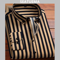 SEATUEMA ผู้ชายแขนยาวลายเสื้อพิมพ์เกาหลีบางพอดีมืออาชีพใหม่ลำลองแฟชั่นนิ้วเสื้อ