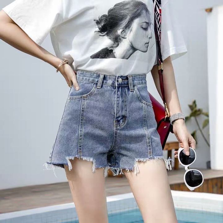 mrs-huang-shop-กางเกงขาสั้นเอวสูงผ้ายีนส์เวอร์ชั่นเกาหลี