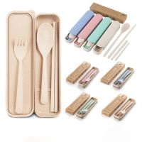 Cutlery Set Cute Portable Travel Adult Cutlery Wheat Straw Fork Camping Picnic Set Gift Child Office People Dinnerware Flatware Sets