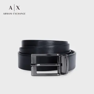 Armani Exchange Black and Beige Reversible Leather Strap Bracelet