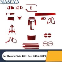 สำหรับฮอนด้าซีวิค10Th เจน2016 2017 2018 2019ฝาปิดคาร์บอนไฟเบอร์คาร์บอนสติกเกอร์สีแดงประดับภายในรถอุปกรณ์ตกแต่ง