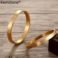 Kemstone 6810 มิลลิเมตรวินเทจสแตนเลสสีทองพุทธหัวใจพระสูตรสร้อยข้อมือสำหรับผู้หญิงผู้ชาย