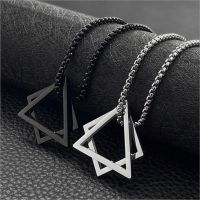 Popular Interlocking Square Triangle Male Pendant For Men Stainless Steel Modern Trendy Geometric Stacking Streetwear Necklace