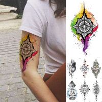 Body Art Waterproof Temporary Tattoo Sticker Rainbow Compass Flash Tattoos Skull Rose Wolf Arm Fake Tatoo Women Men Stickers