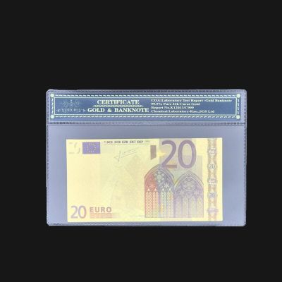 ธนบัตรยูโร100% ใบใหม่สีสำหรับเป็นของขวัญและเป็นของสะสมธนบัตร20ยูโรในชุบทอง24K พร้อมกรอบโคอะลาพลาสติกสำหรับเป็นของขวัญและของสะสม