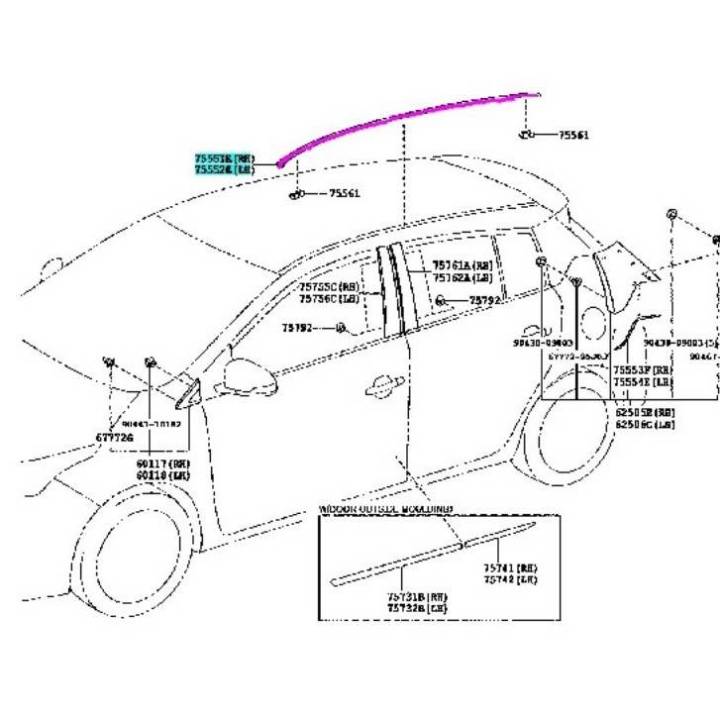 คิ้วหลังคา-toyota-soluna-vios-altis-yaris-camry-avanza-sienta-c-hr-innova-toyota-แท้ศูนย์-100