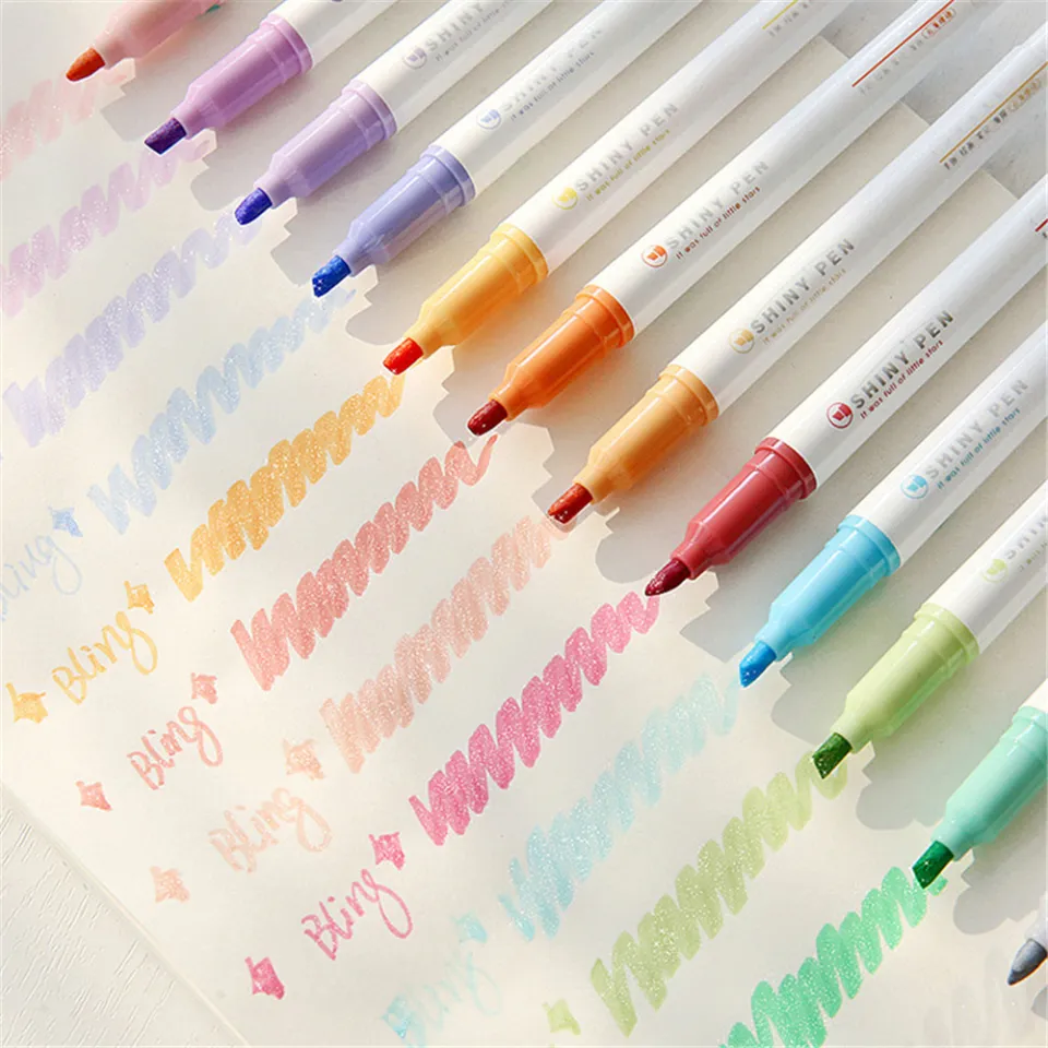 6 Colors Pastel Color Highlighter Pen Set Brush Fluorescent Markers  Highlighters Pens Art Marker Japanese Cute Kawaii Stationery