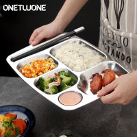 Onetwone จานสเตนเลสสตีล6ช่อง,จานใส่อาหารกลางวันถาดรับประทานอาหารแบ่งเป็นสี่เหลี่ยมผืนผ้ากล่องอาหารกลางวันสำหรับนักเรียนถาดอาหารกลางวันพนักงานในร้านอาหารจานแบ่งเป็นถาดอาหารสำหรับอาหารเย็น