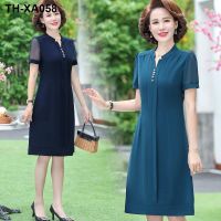 Middle-aged mother summer short-sleeved dress foreign style 2022 new 40-year-old middle-aged and elderly womens temperament chiffon skirt