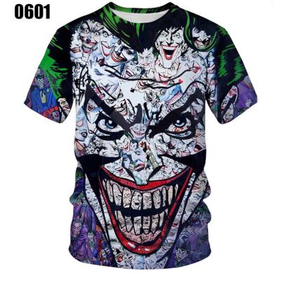 3D printed clown T-shirt, summer mens short sleeve top, comfortable and breathable