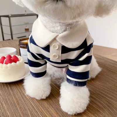 2023 New Fashion version [Fast delivery] Striped POLO Shirt Puppy Dog Clothes Summer Thin Teddy Bichon Schnauzer Small Puppies Pet Cat Cat