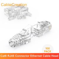 ☍△ Cablecreation Cat6 RJ45 Connector 8P8C Modular Cat6 Ethernet Cable Head Network Hood Transparent Gold-Plated Plug Cat6