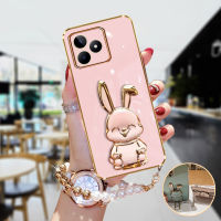 เคสโทรศัพท์สำหรับ Realme C53 C55 C33 NFC C35 10 Pro + Pro 5G Coca-Cola Edition 4G 5G เคสนิ่มพร้อมที่ยึดขาตั้งรูปกระต่ายการ์ตูนน่ารักน่ารัก3มิติ + สายคล้องคอโทรศัพท์มือถือด้านหลัง RealmeC53