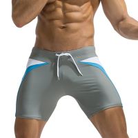 New Swimming Trunks Mens Waterproof Swimwear Shorts Ties Elastic Waist Boxer Shorts Husband Five Point Beach Pants Man