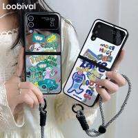 เคสโทรศัพท์พับกระจกลายการ์ตูนแฟชั่นสำหรับ Samsung Z Flip3 4 Zflip 4 3พับได้ Flip4สุนัขสุดหรูฝาครอบสายคล้องไนลอน