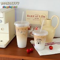 【High-end cups】ขวดน้ำน่ารักสำหรับกาแฟน้ำผลไม้ Milkkawaiice ถ้วยที่มีฝาปิดขวดน้ำดื่มที่สามารถนำกลับมาใช้ใหม่ได้ BPA ฟรี