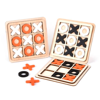 X O บล็อกเกมเกมกระดานตัวต่อตั้งโต๊ะของเล่นสำหรับสัตว์เลี้ยงแม่และเด็กที่ทำจากไม้