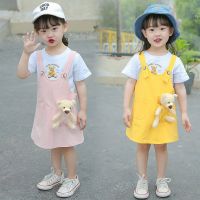 CUI YI SHOP suspender dress suit 2022 new style childrens fashionable summer baby short-sleeved princess