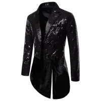 Shiny Gold Sequins Glitter Tailcoat เสื้อสูทชาย Double Breasted งานแต่งงานเจ้าบ่าว Tuxedo Blazer Men Party Stage Prom Costume