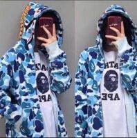 BAPE เสื้อสเวตเตอร์คาร์ดิแกนผู้ชาย,เสื้อฮู้ดแบรนด์ท็อปส์อินเทรนด์ทรงหลวมแนวสตรีทซิปแจ็คเก็ตลายพราง