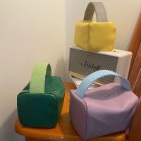 Handheld New Candy Color Leather Large Capacity Cosmetic Bag Storage Bag Square Organizer Bag Cosmetics Portable Toiletries Bag