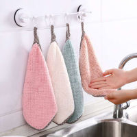 10Pcspack Hanging Coral Fleece Hand Towel Rag Kitchen Cleaning Towel Lint-free Absorbent Dish Towel Handkerchief Washcloth