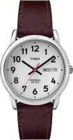 Timex Easy Reader Day-Date Leather Strap Watch Dark Brown/Silver-Tone