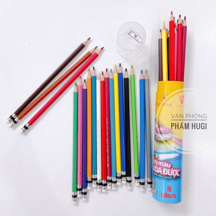 Ống 18 Cây Bút Chì Màu Xóa Được Gstar Cp4-18D (Loại Tốt) Nắp Kèm Gọt Lên Màu  Tươi Và Đẹp | Lazada.Vn