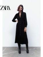 ฤดูใบไม้ร่วงและฤดูหนาว ZARA ใหม่สำหรับผู้หญิงชุดกระโปรงจีบสีดำตกแต่ง8621731 800 8621731