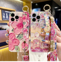 สายคล้องข้อมือดอกไม้แวววาวแฟชั่นสำหรับ iPhone 14Pro Max เคสโทรศัพท์สำหรับ iPhone 13 12 11 Pro Max XS X XR 7 8 Plus SE ที่มีสายคล้อง